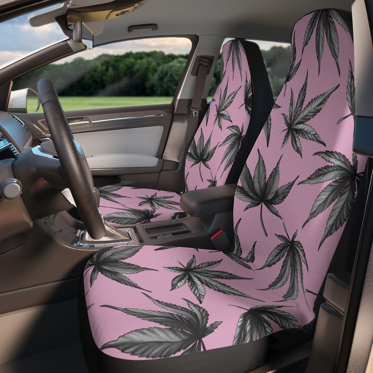 Car Seat Covers, Weed Leaf Car Accessories for Women, Pink Hippie